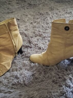 Time and Tru Beige Suede Ankle Boots with Side Zipper